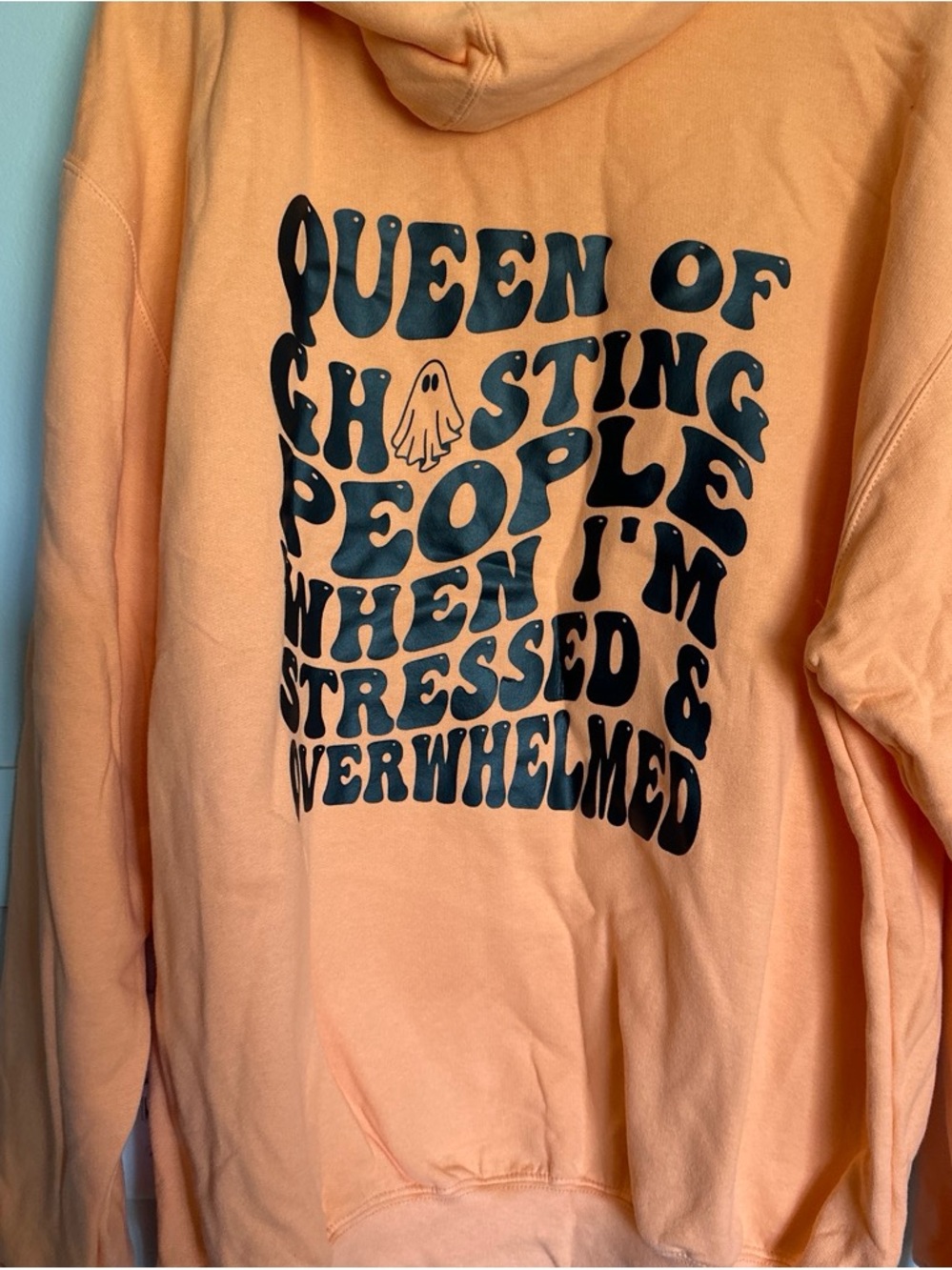 Source Unknown Peach Pullover Hoodie with Black Graphic Text